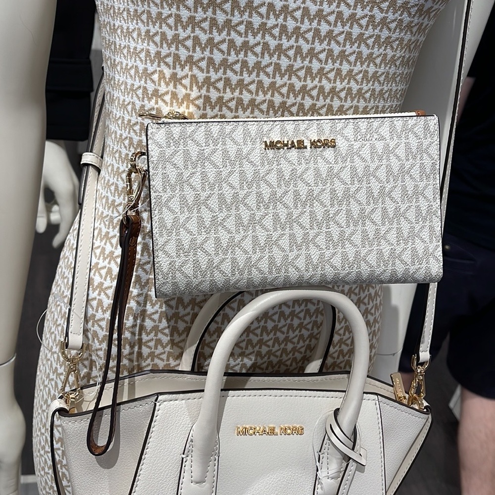Michael Kors Jet Set Travel Large Double-Zip Wristlet-Wallet-PhoneHolder Vanilla - Picture 10 of 16
